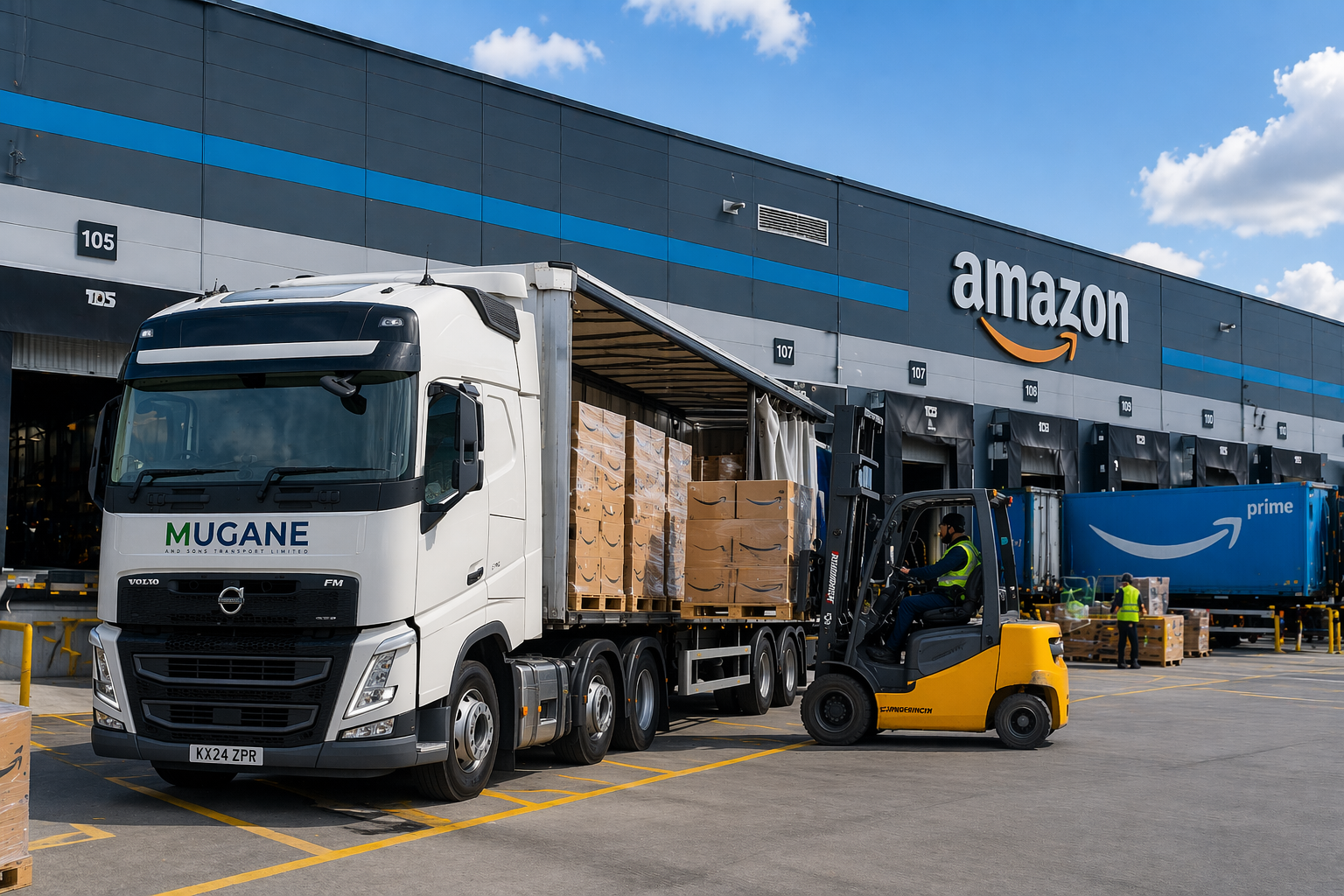 Mugane truck unloading at Amazon distribution centre